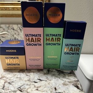 Moerie shampoo, conditioner hair mask and leave in spray, all brand new.